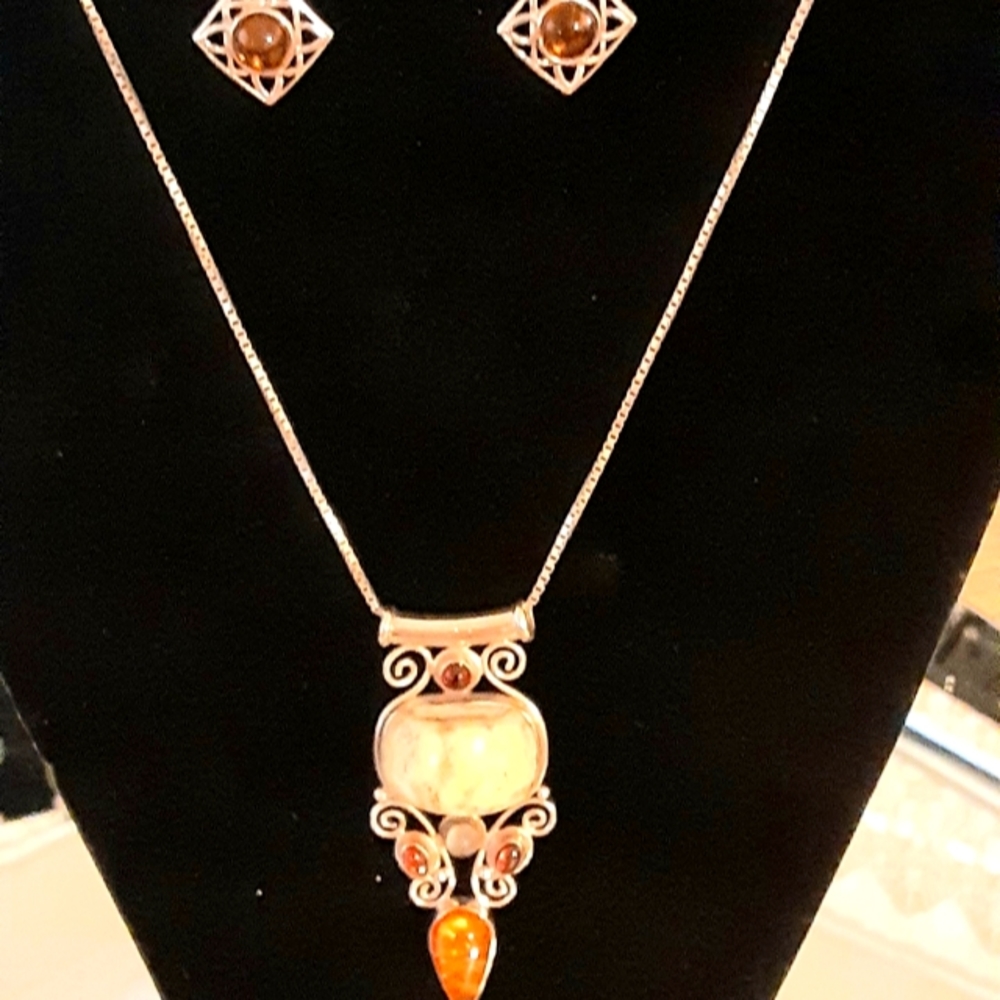 SAJEN AMBER STERLING SILVER 925 NECKLACE